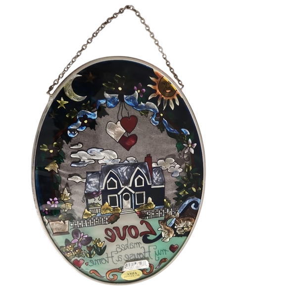 AMIA Sun Catcher Faux Stain Glass Oval Colorful "LOVE makes my House a Home" - Picture 2 of 4